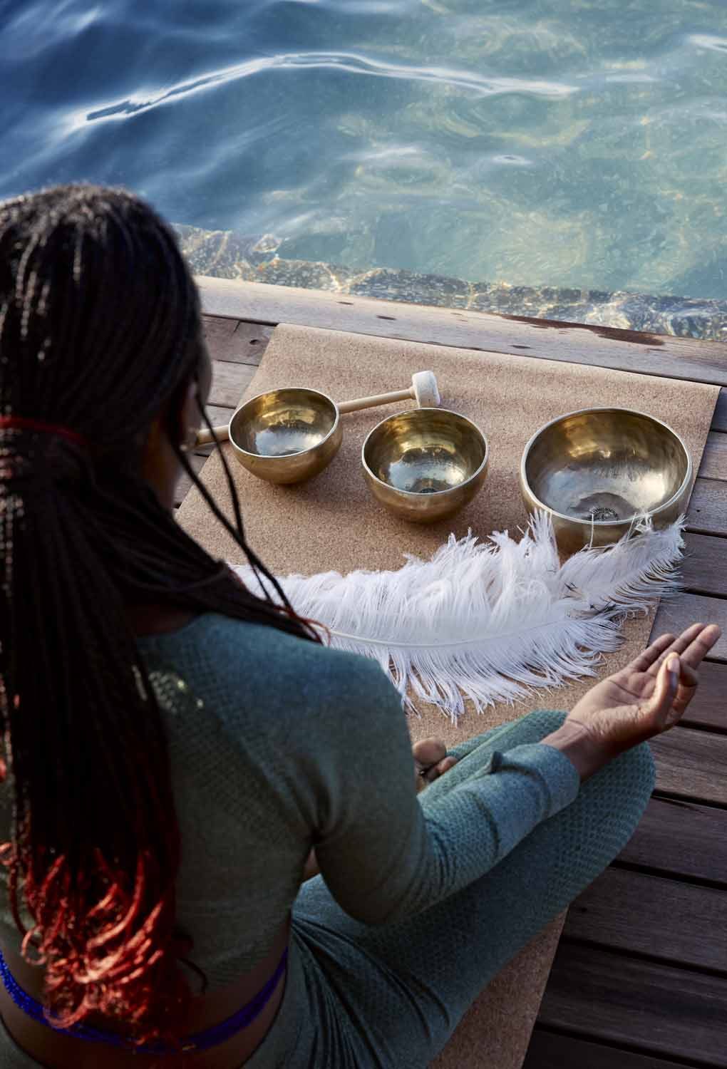 Sound bowls beside the pool at the Chichele Safari Treatment Room