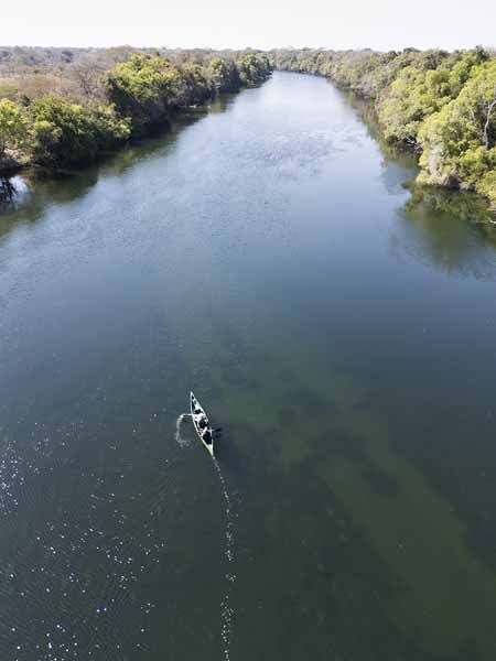 A boat on the Lunga River seen from the air